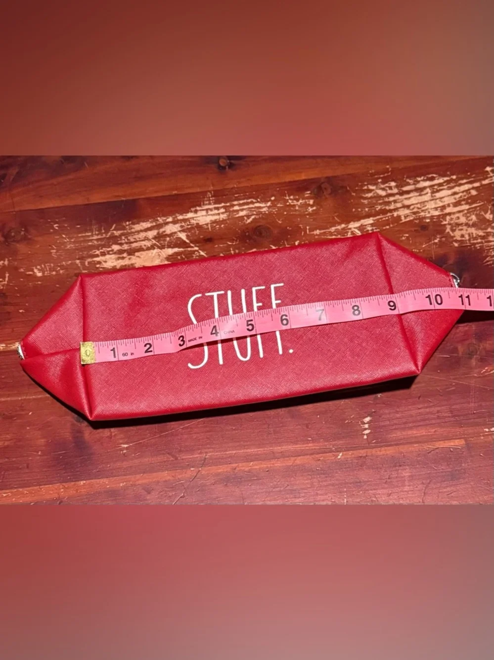 Red 'STUFF.' Zipper Pouch 9”